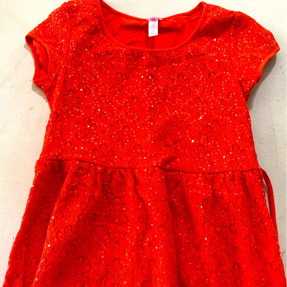 Girls size 18 orange sparkly dress